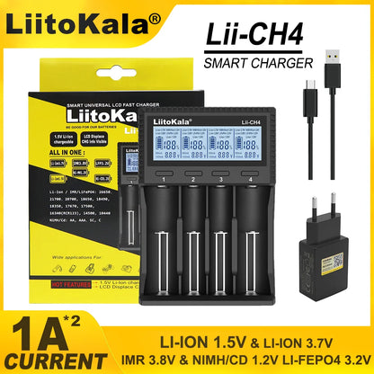 LiitoKala Lii-S8 Lii-S12 CH4 Multi-Function Battery Charger – 18650, 26650, 21700, 26700, AA, AAA Li-ion, NiMH, LiFePO4 Compatible