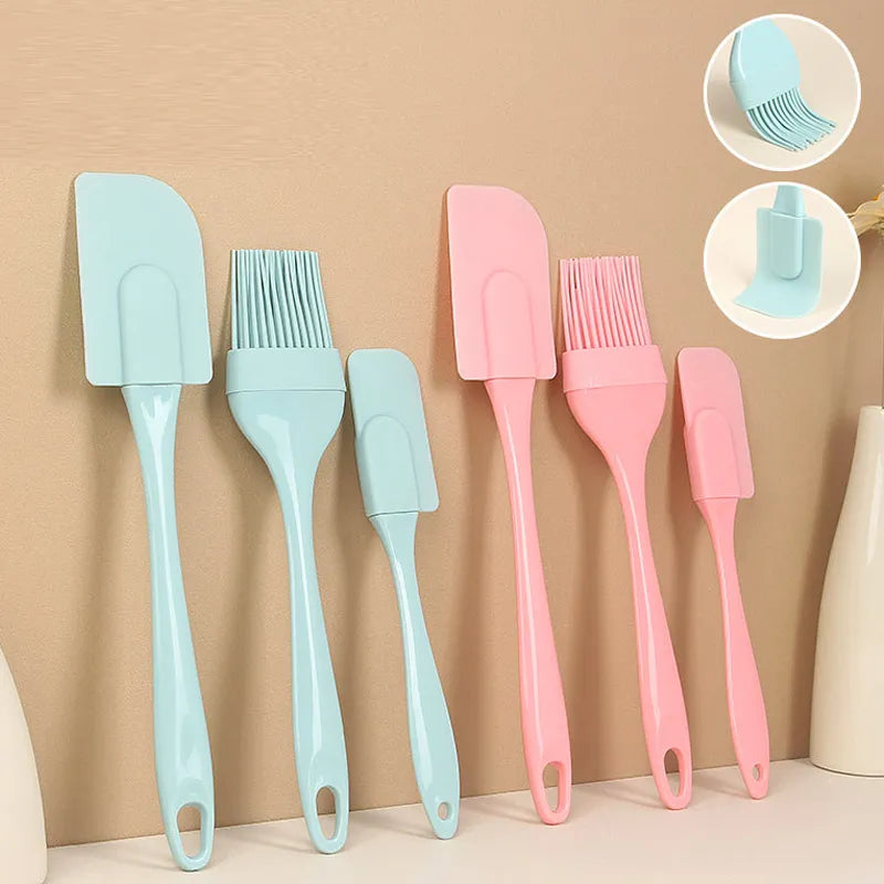 3Pcs Non-Stick Silicone Cream Scraper Set: Bread Cake Butter Spatula Mixer & Oil Brush - Kitchen Baking Tool with PP Handle