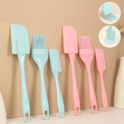 3Pcs Non-Stick Silicone Cream Scraper Set: Bread Cake Butter Spatula Mixer & Oil Brush - Kitchen Baking Tool with PP Handle