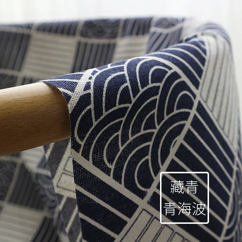 150x50cm Cotton Linen Blue Retro Fabric – Handmade DIY Material for Tablecloths, Curtains, Bento Bags & Storage Bags