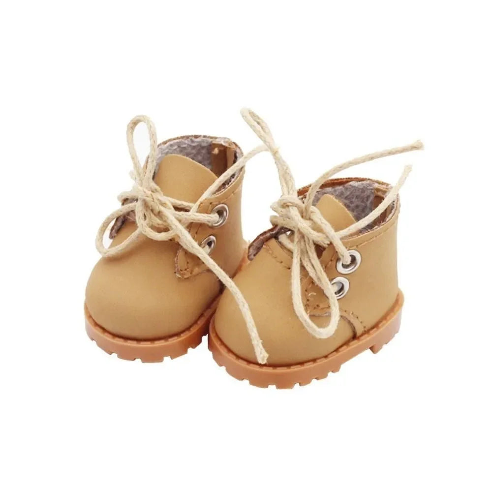 Labubu Doll Shoes – 3.8cm Lace-Up Mini Leather Shoes for 15-17cm Dolls, Cute Kawaii Accessory