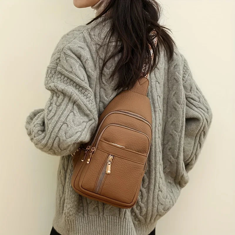 Multifunctional Retro PU Leather Crossbody Bag – Soft, Versatile with Multiple Zippered Pockets for Leisure & Sports
