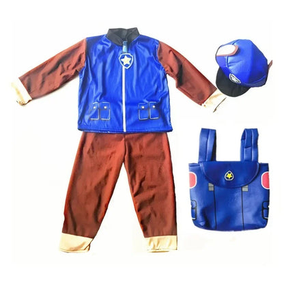 Anime Dog Patrol Kids Costume Set – Tops, Pants, Backpack & Hat for Marshall, Chase, Skye, Zuma, Rubble Halloween Cosplay