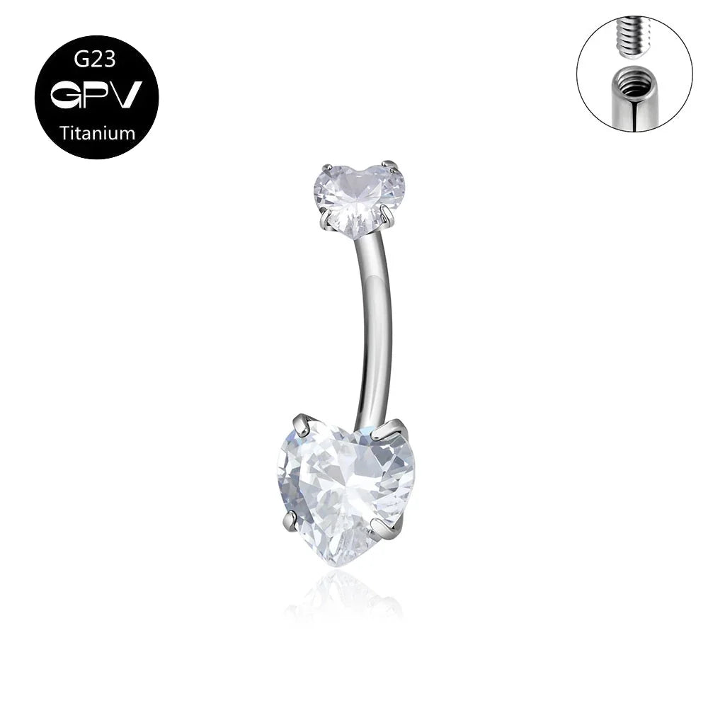 G23 Titanium Double-Head Navel Ring - Fashionable Love Design Belly Button Jewelry