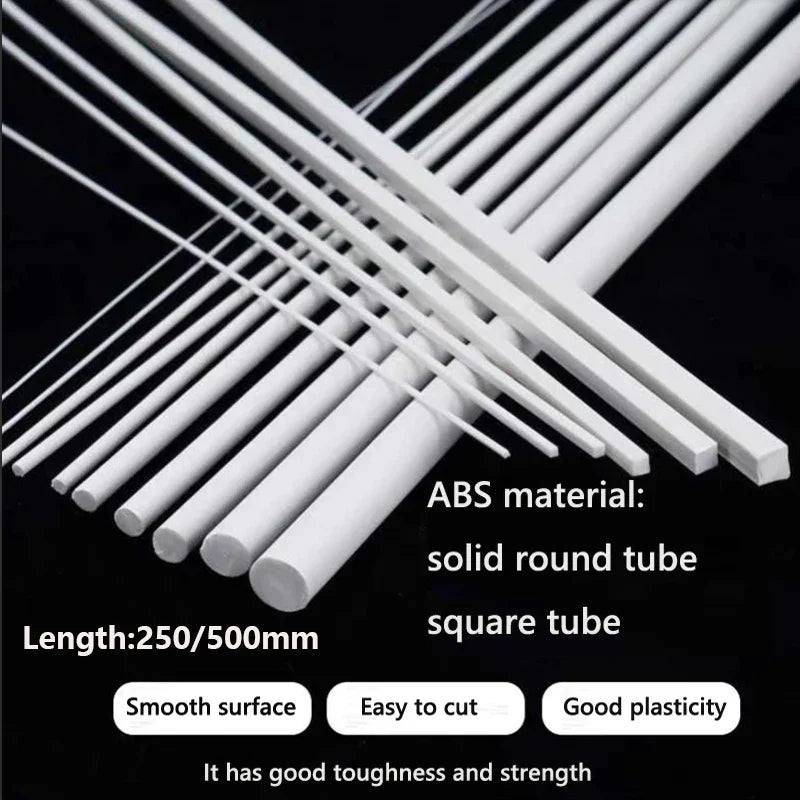 ABS White Plastic Rods – Round & Square Sticks for Architecture Model Making, DIY Craft & Cutting Supplies