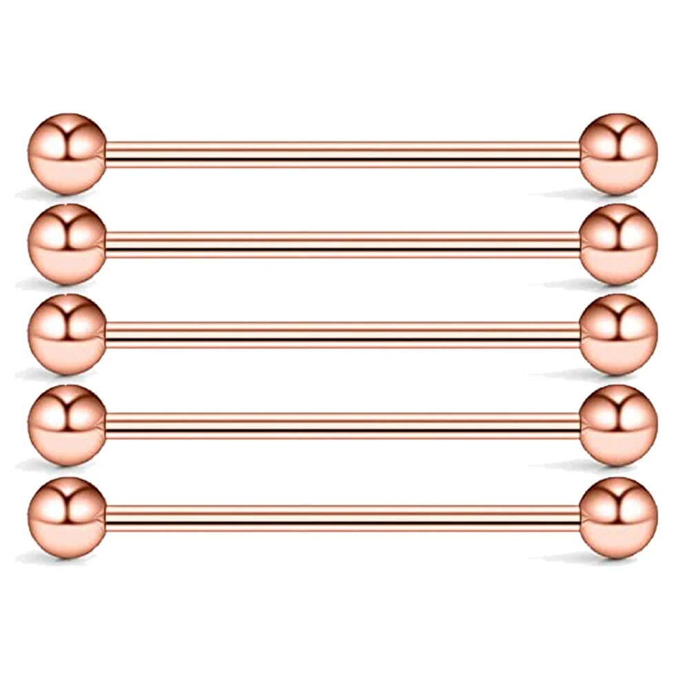 5PCS Titanium Piercing Barbell Set – 14G External Thread Tongue, Industrial, Nipple, Ear Tragus Rings (12–38mm Jewelry)