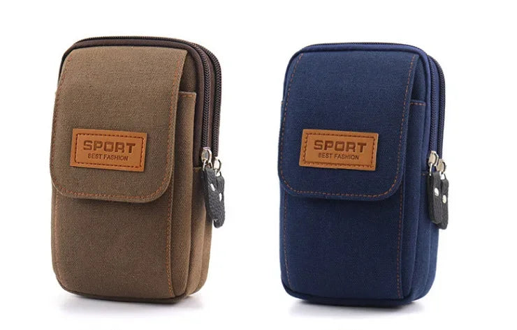 6.5" Men’s Canvas Waist Pack – Soft Pouch Belt Bag for Running, Travel & Camping