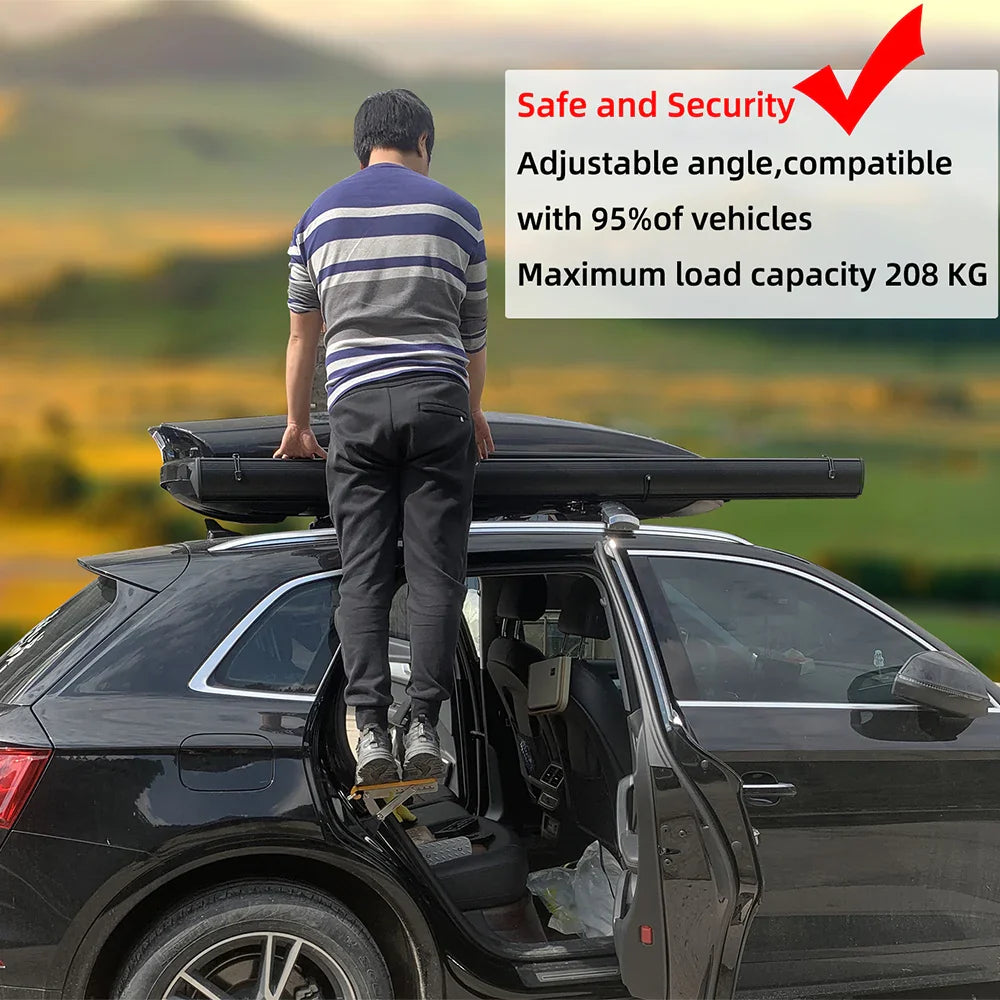 Universal Aluminum Car Roof Rack Step | 440 Lbs Load Capacity | Fits Most SUVs & Pickups | Rooftop Up Hook Stand Pedals for Easy Access
