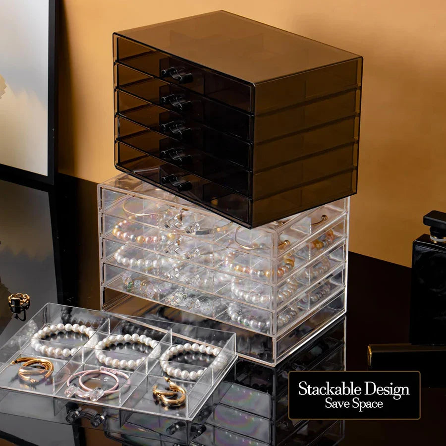 DIY Jewelry Storage Case – 30-Grid Large Earring & Bracelet Organizer with 5 Stackable Drawers