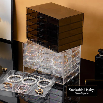 DIY Jewelry Storage Case – 30-Grid Large Earring & Bracelet Organizer with 5 Stackable Drawers