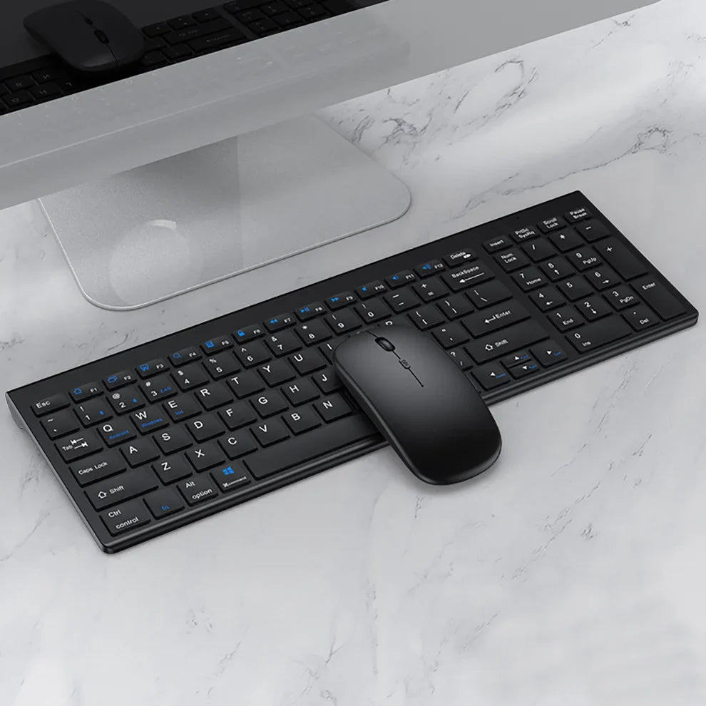 Jomaa Slim Bluetooth Keyboard & Mouse Set — Rechargeable 2.4G USB Wireless Combo for Laptop & Computer