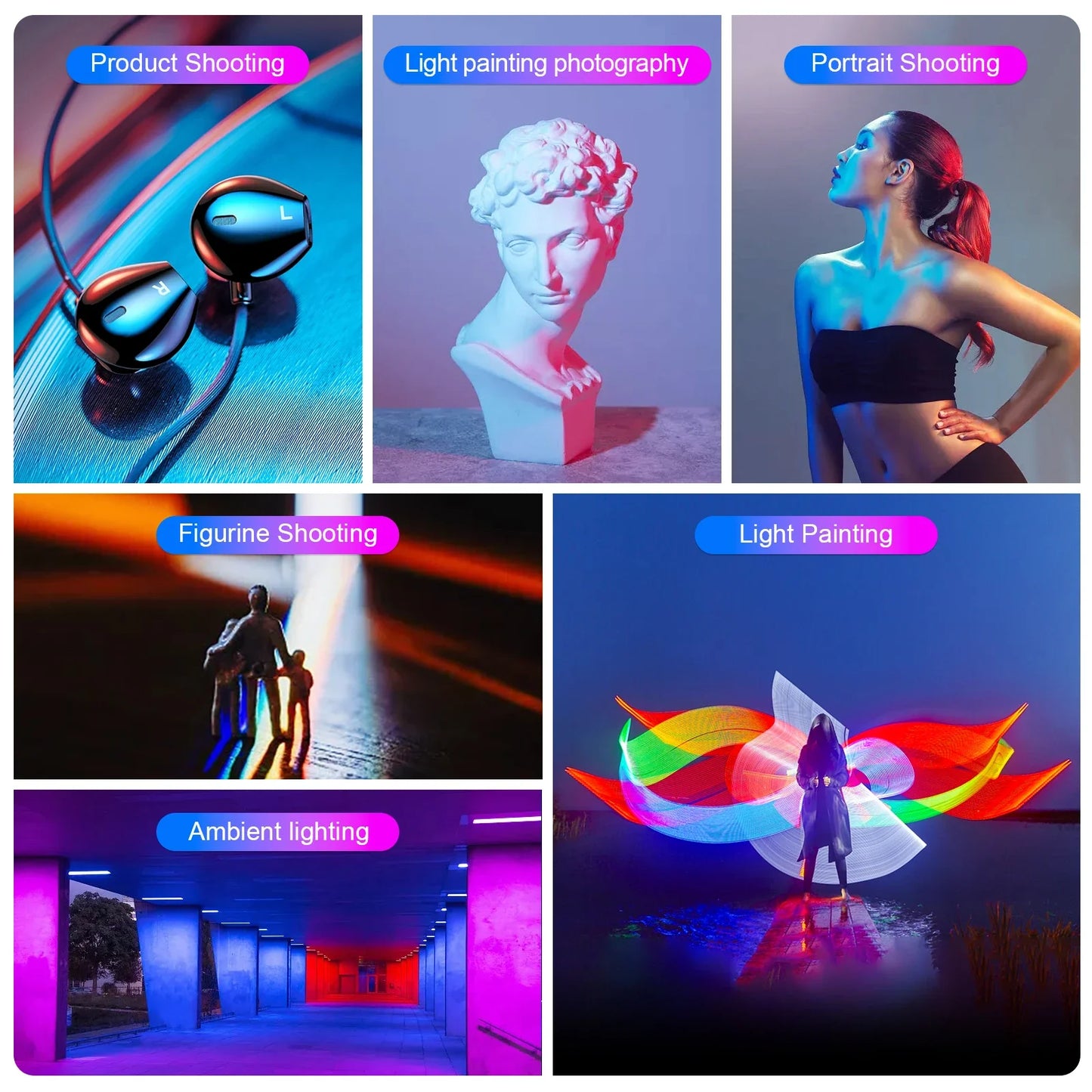 LUXCEO P400S Handheld RGB LED Video Light Wand with Built-in Battery 2500K-6500K 36000 Colors Photography Light for YouTube Vlogging & Studio Shooting