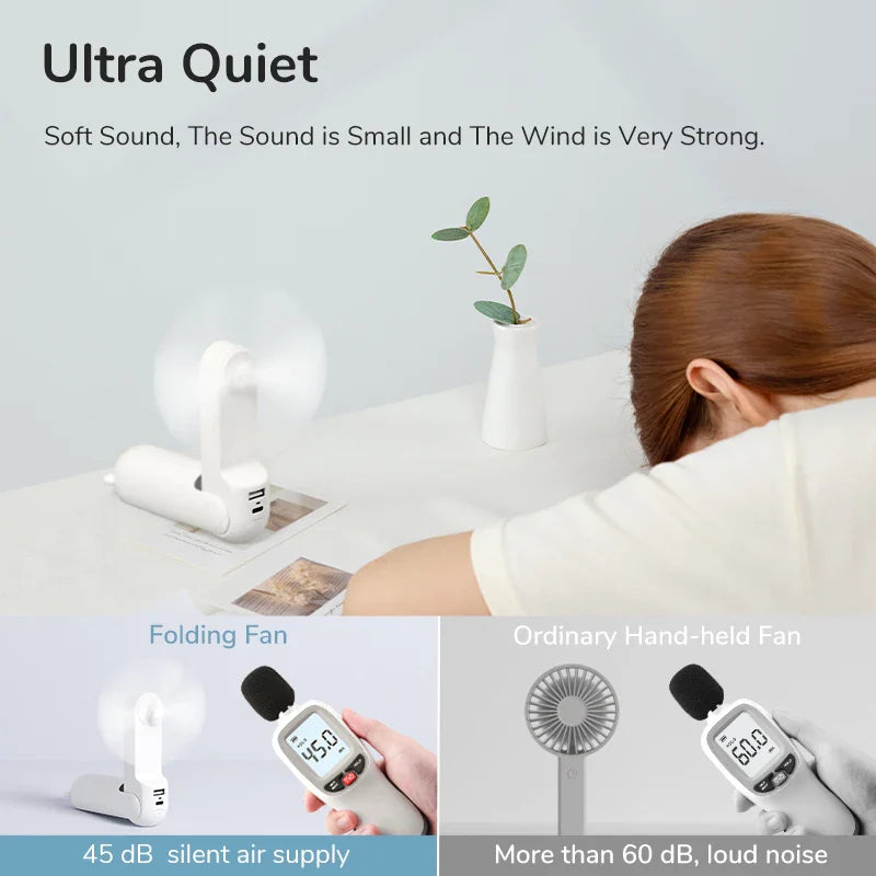 JISULIFE Portable Fan - Mini Handheld USB Fan with 4500mAh Rechargeable Battery - Hand Held Pocket Fan with Power Bank & Flashlight