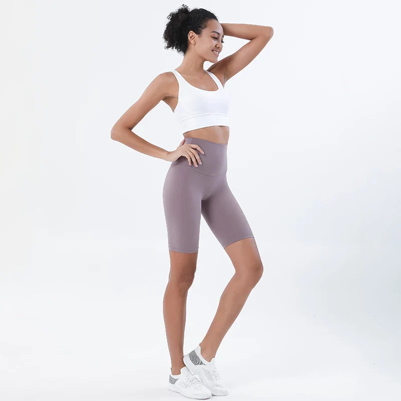 SOISOU Women’s High Waist Nylon Sports Shorts – Breathable No-Show Seamless Yoga, Gym & Cycling Fitness Shorts (24 Colors)