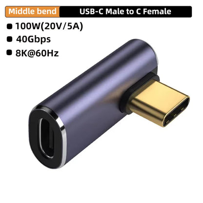 USB4.0 40Gbps 90° Type-C Adapter – 100W Fast Charging & Data Converter for MacBook 8K60Hz