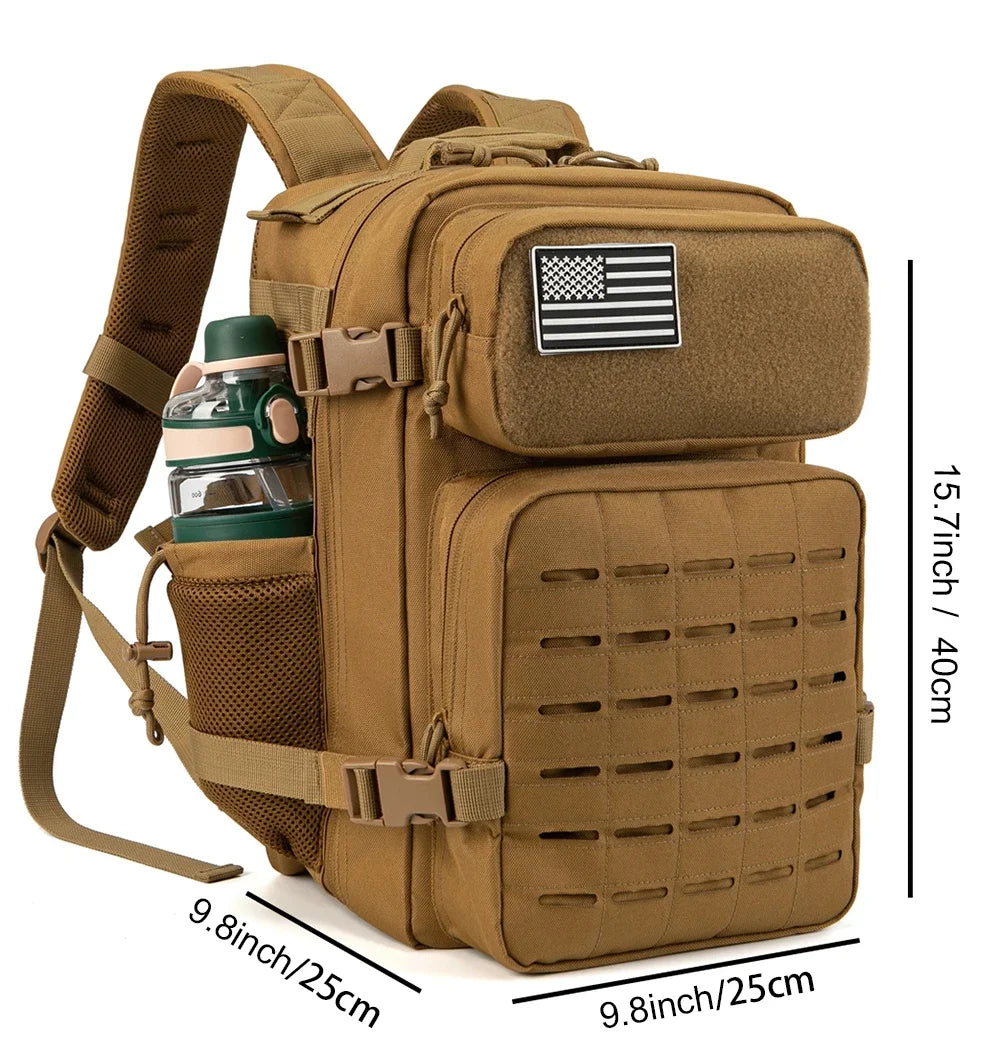 QT&QY 25L/45L Tactical Backpack – Outdoor Survival & Hiking Rucksack for Men & Women, Bug Out Bag with Bottle Holder