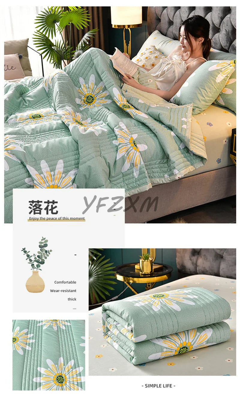 Quilted Spring Summer Quilt – Soft, Lightweight & Breathable Duvet for Queen Size, Comfortable & Washable