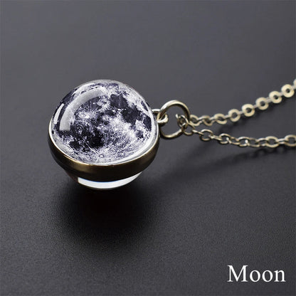 Solar System Planet Glass Ball Necklace – Moon, Earth, Jupiter & More Space-Themed Pendant for Women Fashion Gift