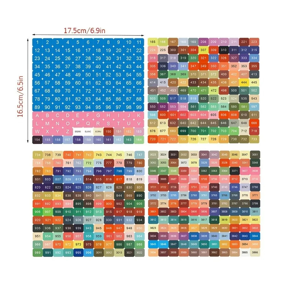 Colorful Diamond Painting Kit – DMC Chart with Square Stickers, Cross Stitch Labels & Letter Stickers for Mosaic Art