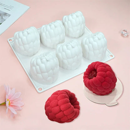6-Cavity Raspberry Mousse Silicone Mold – 3D Fruit Dessert & Chocolate DIY Cake Decorating Tool
