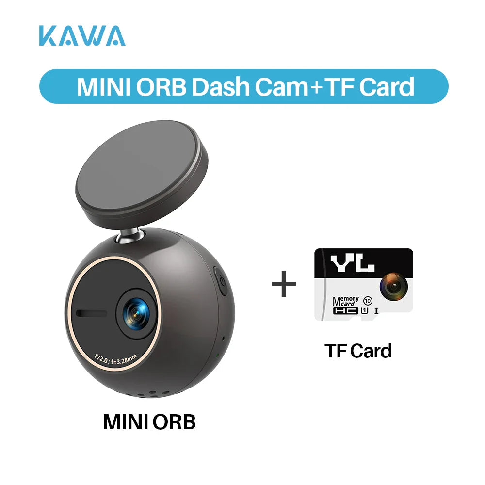 KAWA MINI ORB Dash Cam – 2K Tiny Car DVR with Voice Control, 360° Rotation & 180° Flip Video Recorder
