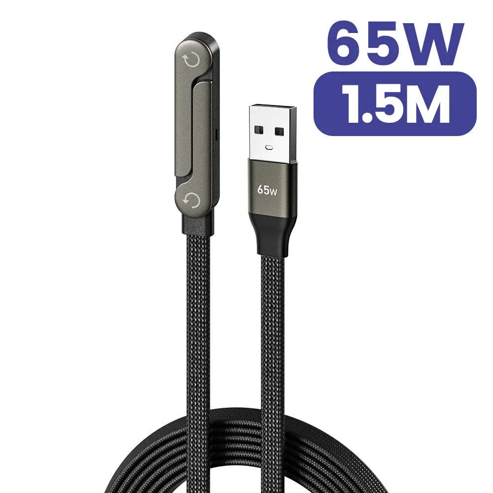 65W 2-in-1 USB-A to USB-C Cable - Fast Charging Foldable Phone Holder with Built-In Desk Stand