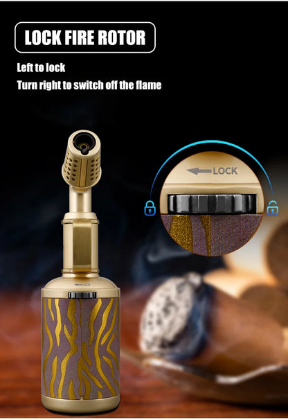 JOBON Creative Cigar Lighter | Windproof Blue Flame with Locking Rotor & UV Transfer Print, Unique Gift Craft