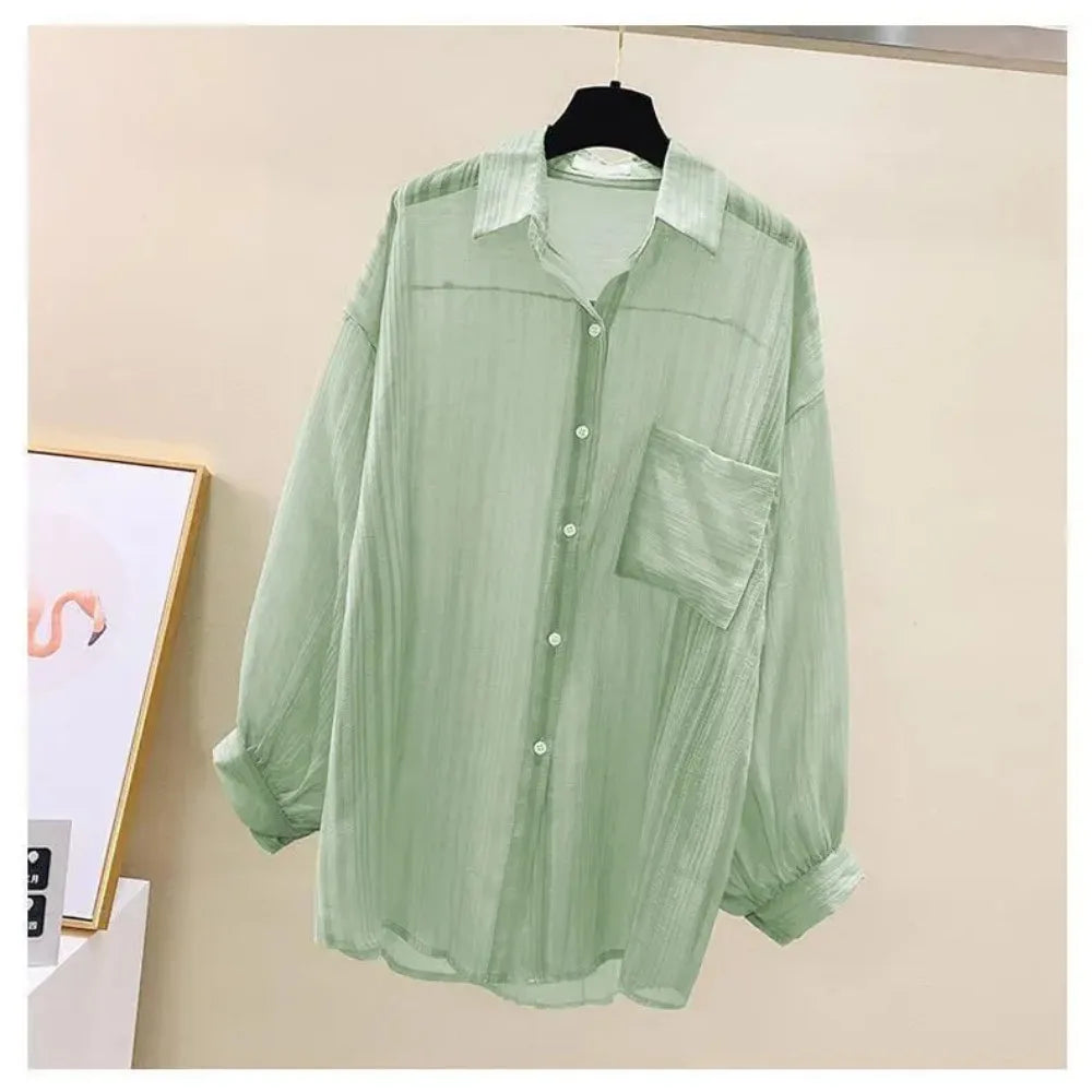Summer Sunscreen Shirt – Elegant Thin Chiffon Korean Harajuku See-Through Loose Blouse & Casual Women’s Cardigan