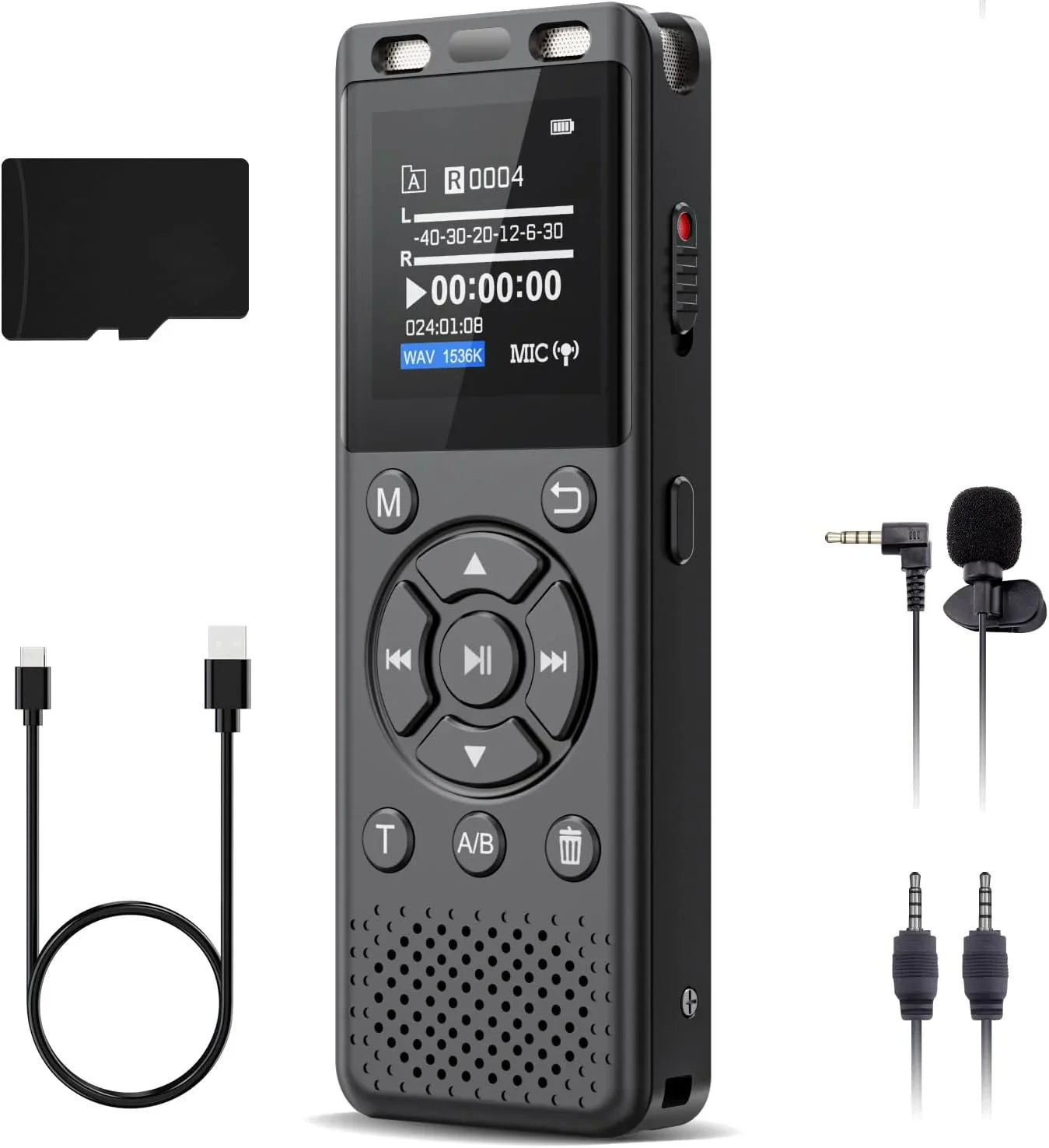 Digital Voice Recorder with Voice Activation & Timed Recording – Built-In Storage, External Microphone Support & Long Battery Life