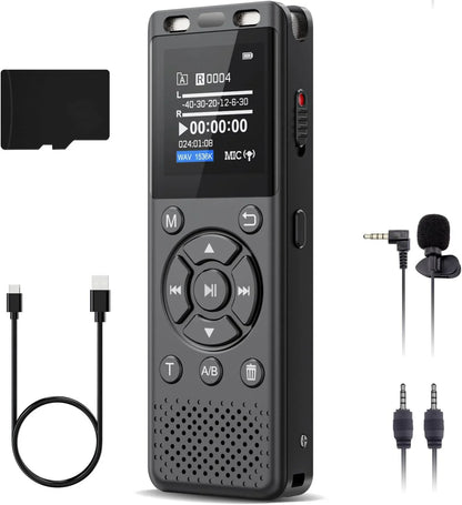 Digital Voice Recorder with Voice Activation & Timed Recording – Built-In Storage, External Microphone Support & Long Battery Life