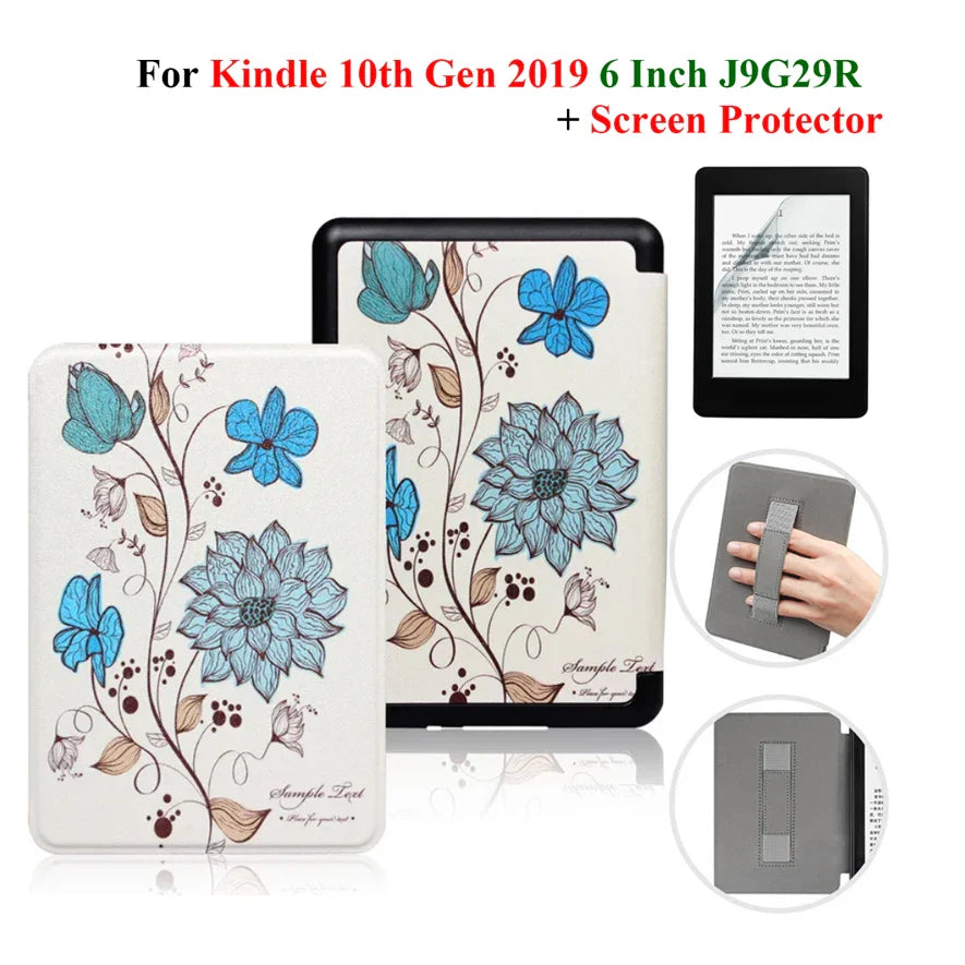 Kindle 10th Gen 6" Leather Case – Hand Strap & Screen Protector Cover with Wake/Sleep Function (2019, J9G29R)