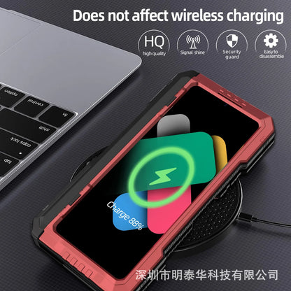 Heavy Duty Metal Shockproof Case for Samsung Galaxy Z Fold 6/5/4 – Anti-Fall Silicone Bumper Cover with PET Screen Protector