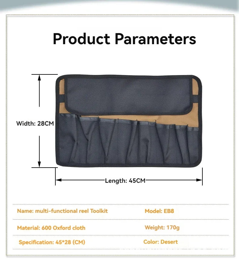 Oxford Cloth Portable Tool Roll – Foldable Wrench & Hammer Storage Pouch for Camping & Toolkit