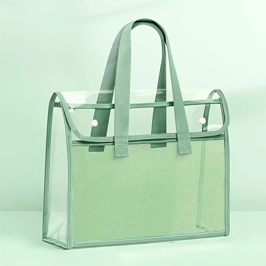 Large Capacity Expandable File Storage Bag - Transparent Waterproof PVC Handheld Document Folder with Self-Adhesive Closure