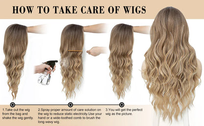 26-Inch Synthetic Ombre Blonde Wavy Wig for Women — Long Middle Part Curly, Heat-Resistant Natural-Look Hair