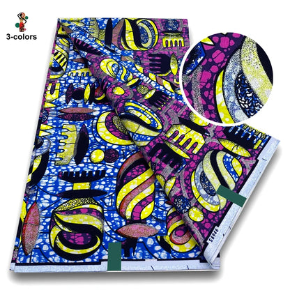 African Golden Wax Fabric - Glitter Gold Print Batik Ankara Pagne Material for Women