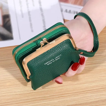 Women's Fashion Wallet with Wrist Strap - Short, Large Capacity Coin Clip Bag with Multiple Card Slots and Money Clip