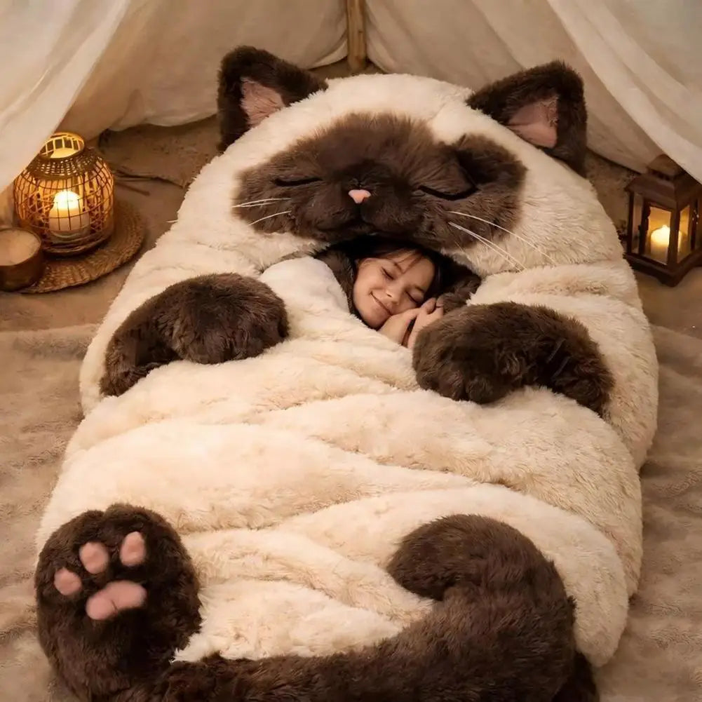 190x80cm Plush Animal Sleeping Bag for Adults – Soft Envelope Slumber Sack with Cat, Frog, Shark & Rabbit Designs for Home & Travel
