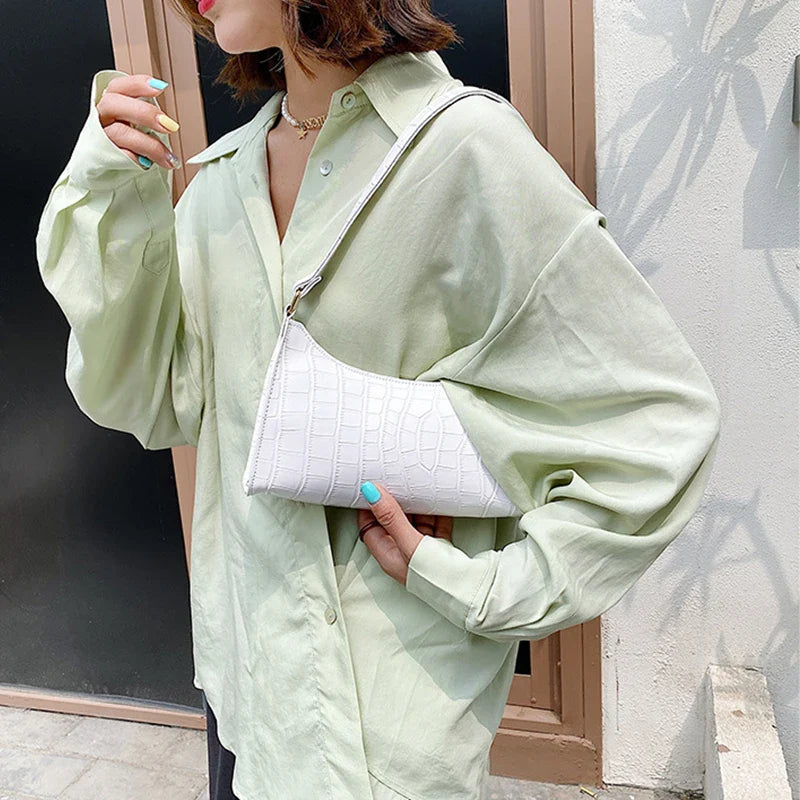 Retro Alligator Pattern PU Leather Handbag for Women – Small Shoulder & Clutch Tote Purse