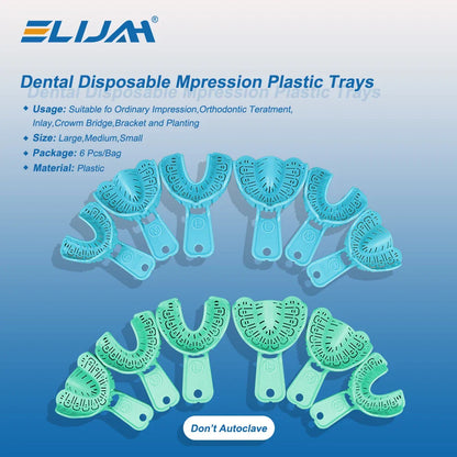 Denspay 6PCS Dental Impression Tray Set – S/M/L Plastic Full Mouth Mold Trays, Foldable Dental Implant Trays