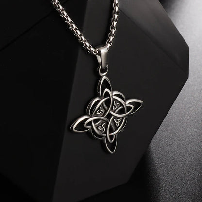 Witch Knot Necklace – Stainless Steel Magic Celtic Knot Pendant, Pagan Witchcraft Symbols, Jewelry Gift for Women