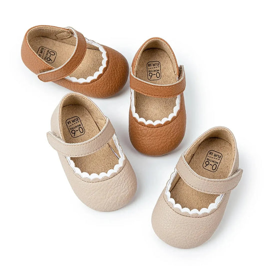 Meckior Baby Boys & Girls Shoes - Infant Leather with Rubber Sole, Anti-Slip Toddler First Walkers, Newborn Princess Crib Shoes