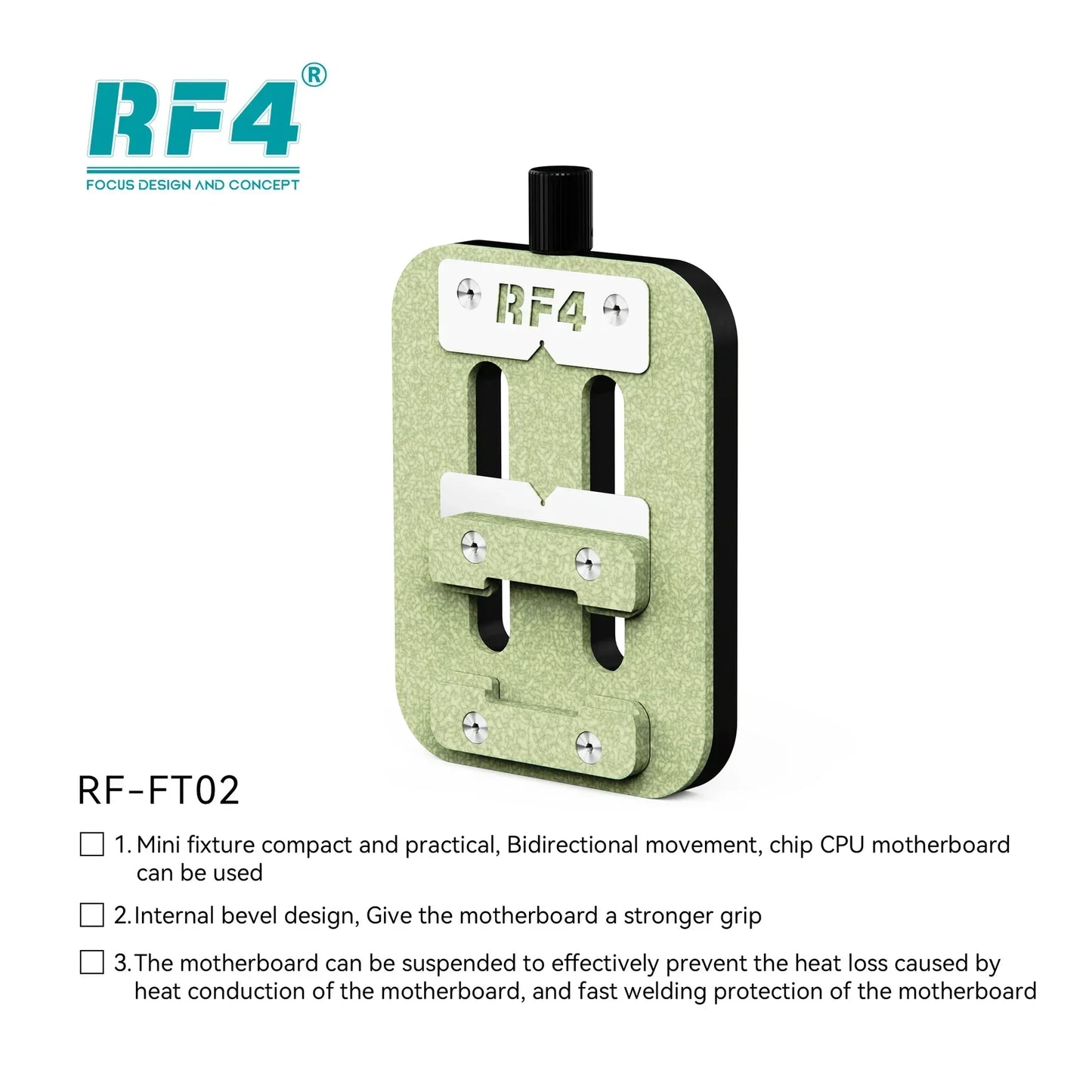 RF4 FT02 Universal PCB Holder – Precision Mainboard Fixture with Adjustable Clamp for IC Chip Repair & Soldering