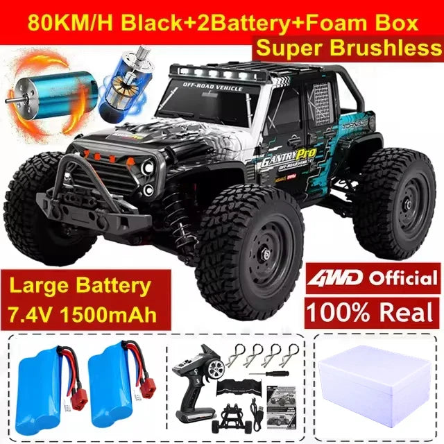 4WD Remote Control Car – Off-Road 4x4 RC High-Speed Buggy Truck, Brushless 50/80KM/H Drift Racing Toy for Kids & Adults
