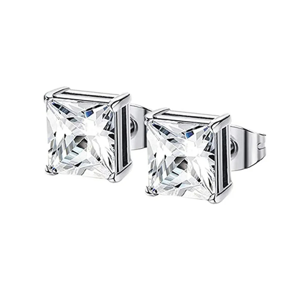1–8 Pairs Stainless Steel Cubic Zirconia Stud Earrings Set – 6MM Unisex Minimalist Ear Piercing Jewelry for Men & Women