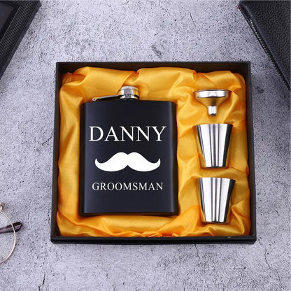 Personalized 6oz Stainless Steel Hip Flask – Engraved Gift for Best Man, Groom, Wedding with Custom Logo & Gift Box
