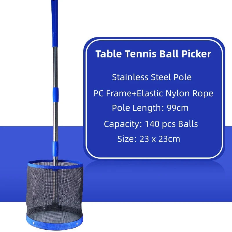 Huieson Table Tennis Ball Picker Bucket with 99cm Detachable Stainless Steel Pole – Professional Ping Pong Training Ball Collection Tool, 23x23cm Storage Bucket for Easy Practice Pickup