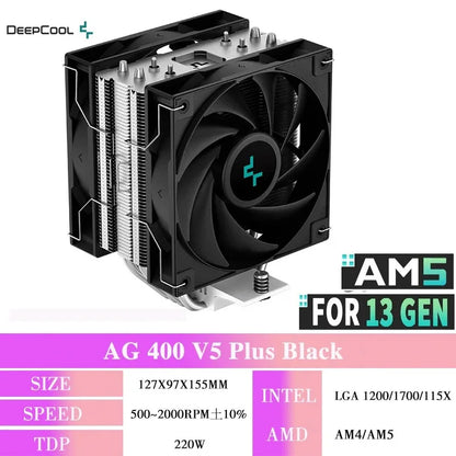 DEEPCOOL AG400 CPU Air Cooler — 4 Heat Pipe ARGB PWM Radiator, 220W TDP for Intel LGA1700/1200/115X/1151/1155 & AMD AM4/AM5