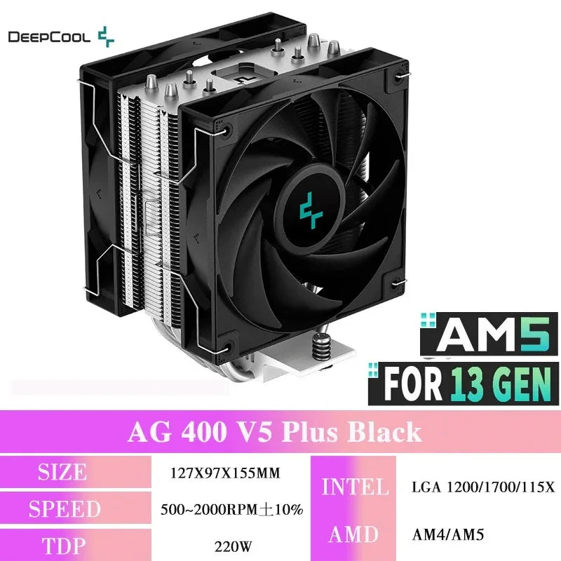 DEEPCOOL AG400 ARGB CPU Air Cooler – 4 Heat Pipe PWM 220W TDP High Performance Cooling for Intel LGA1700/1200/115X & AMD AM4/AM5