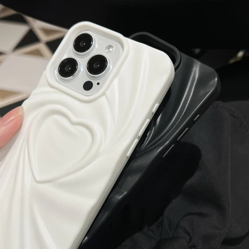 3D Love Heart iPhone Case — Fashion Soft Matte Silicone Full Cover for iPhone 11-17 Pro Max